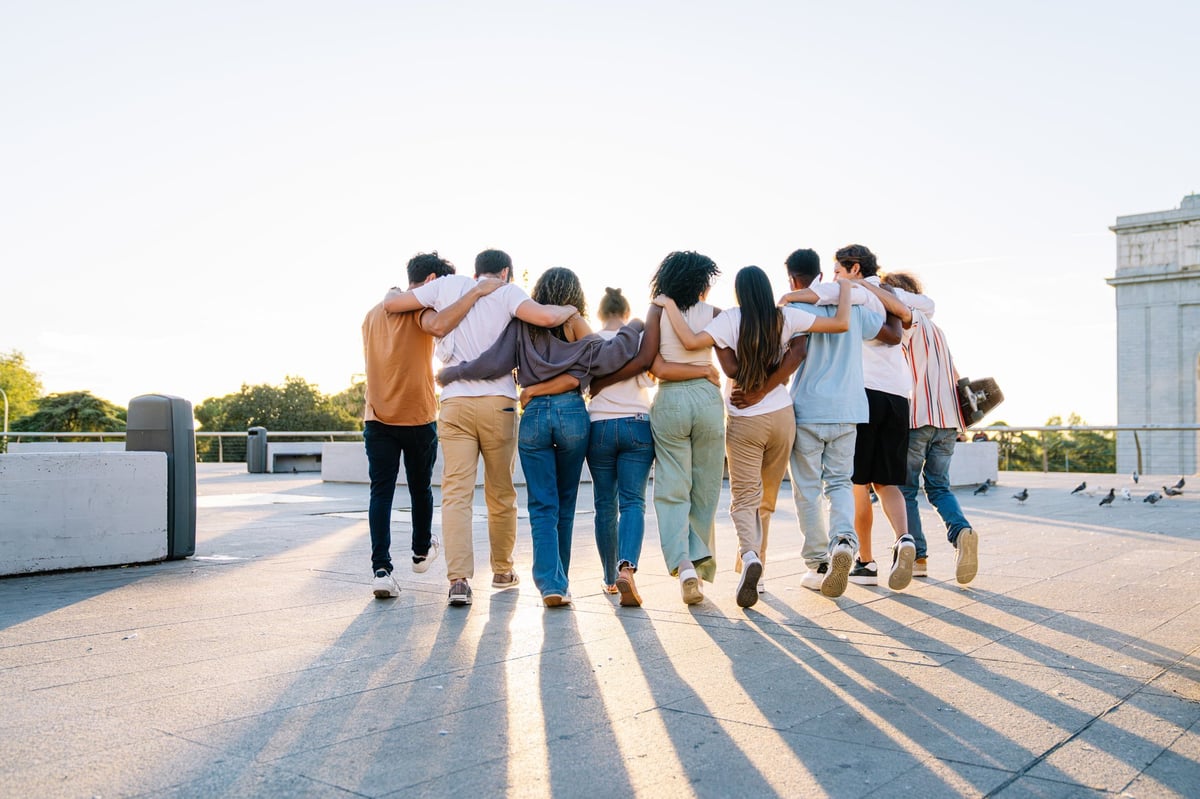 Students walking together celebrating friendship